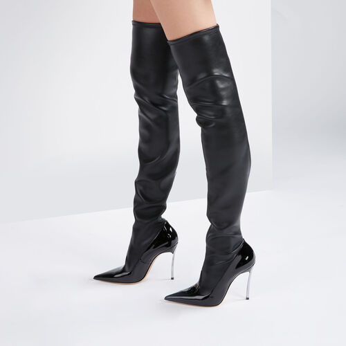 Super Blade Divina Patent Leather High Boots in Black for Women | Casadei®