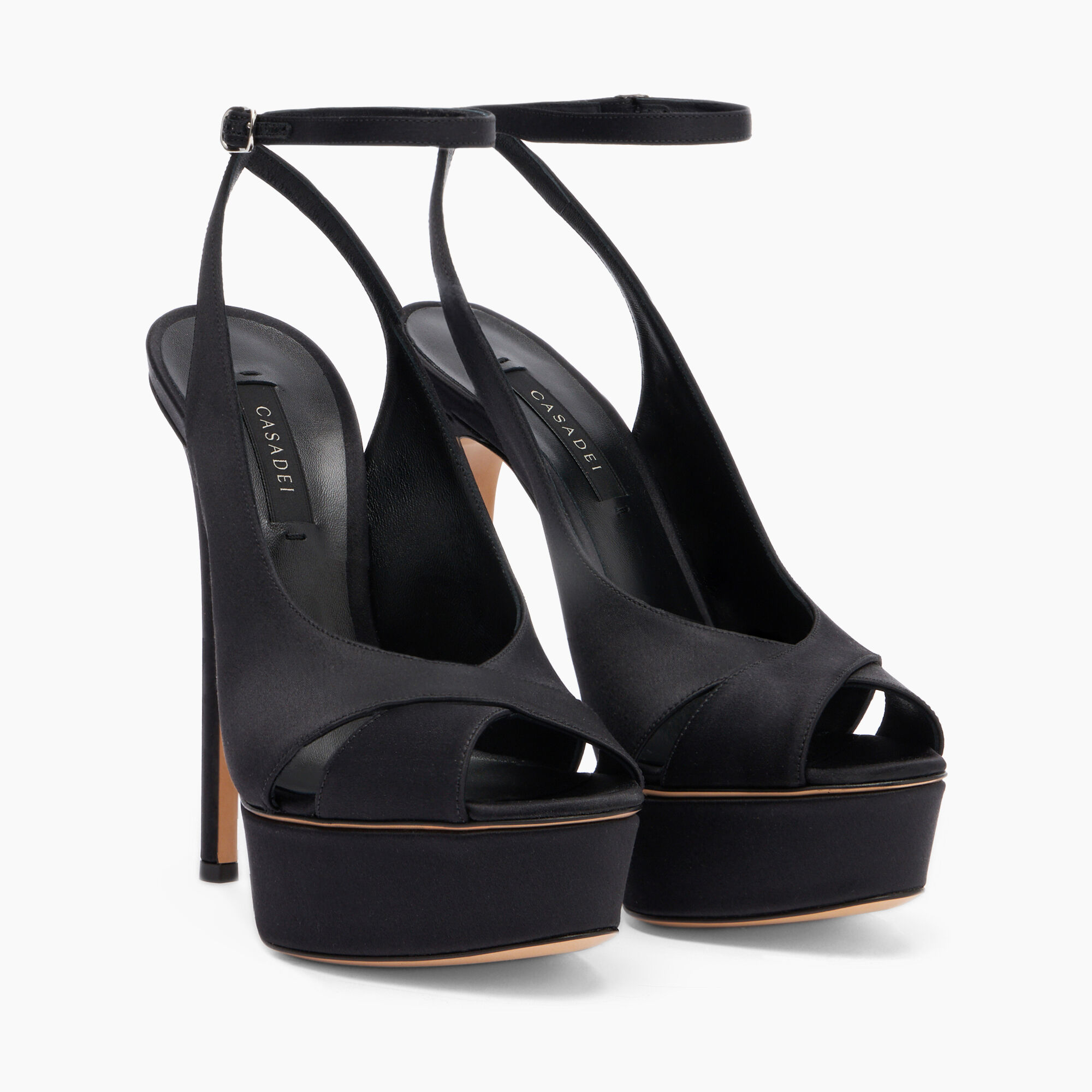 Flora Satin Platform Sandals in Nero da Donna Casadei