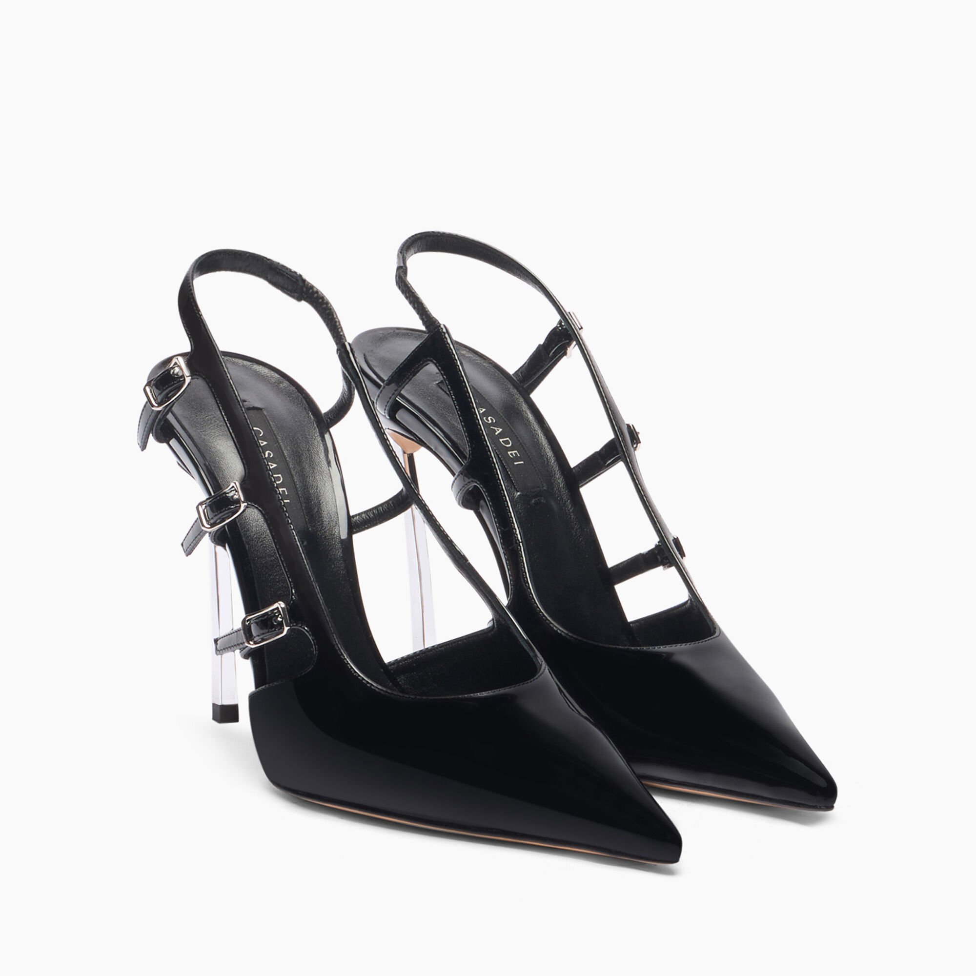 Casadei Superblade Straps Patent Leather Slingbacks Black 1G631J100MC1313