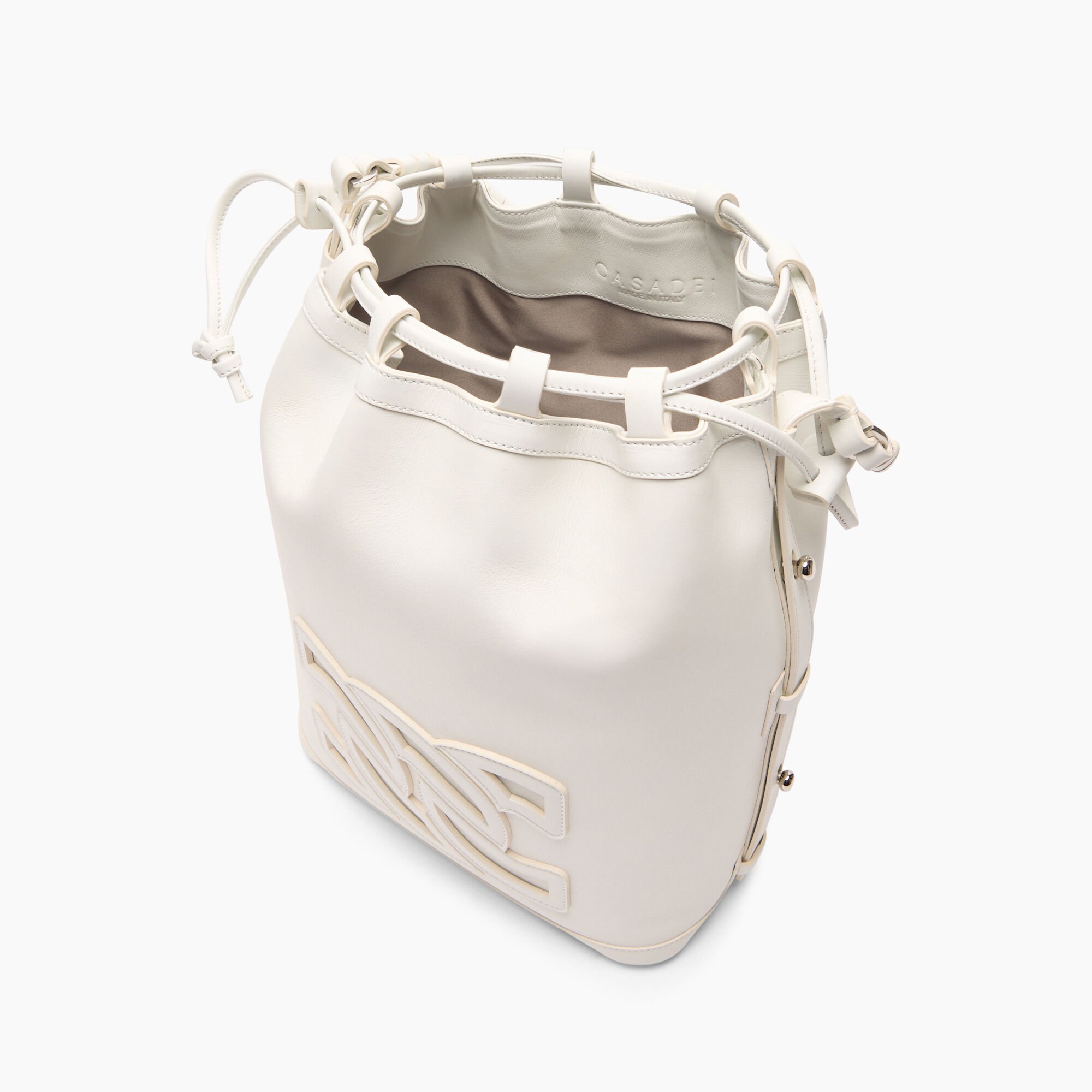 Casadei Voyage Leather Bucket Bag Bianco 3W461J0000VOYAG