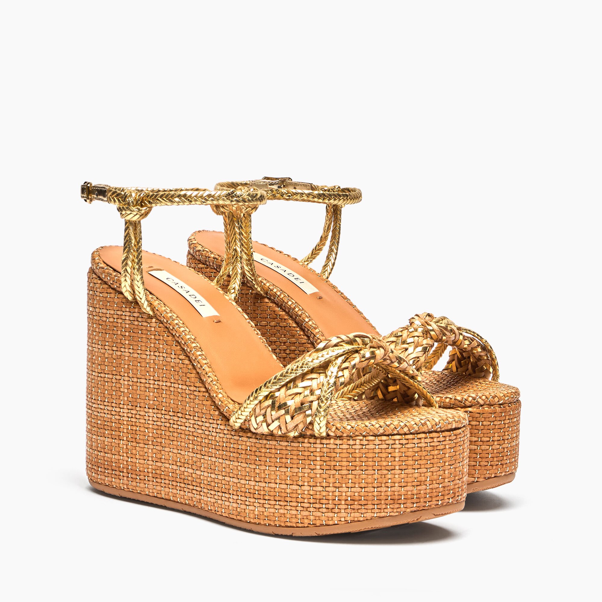 Casadei Marbella Lux Wedges Isa Natur and gold 1L342J0801C2730