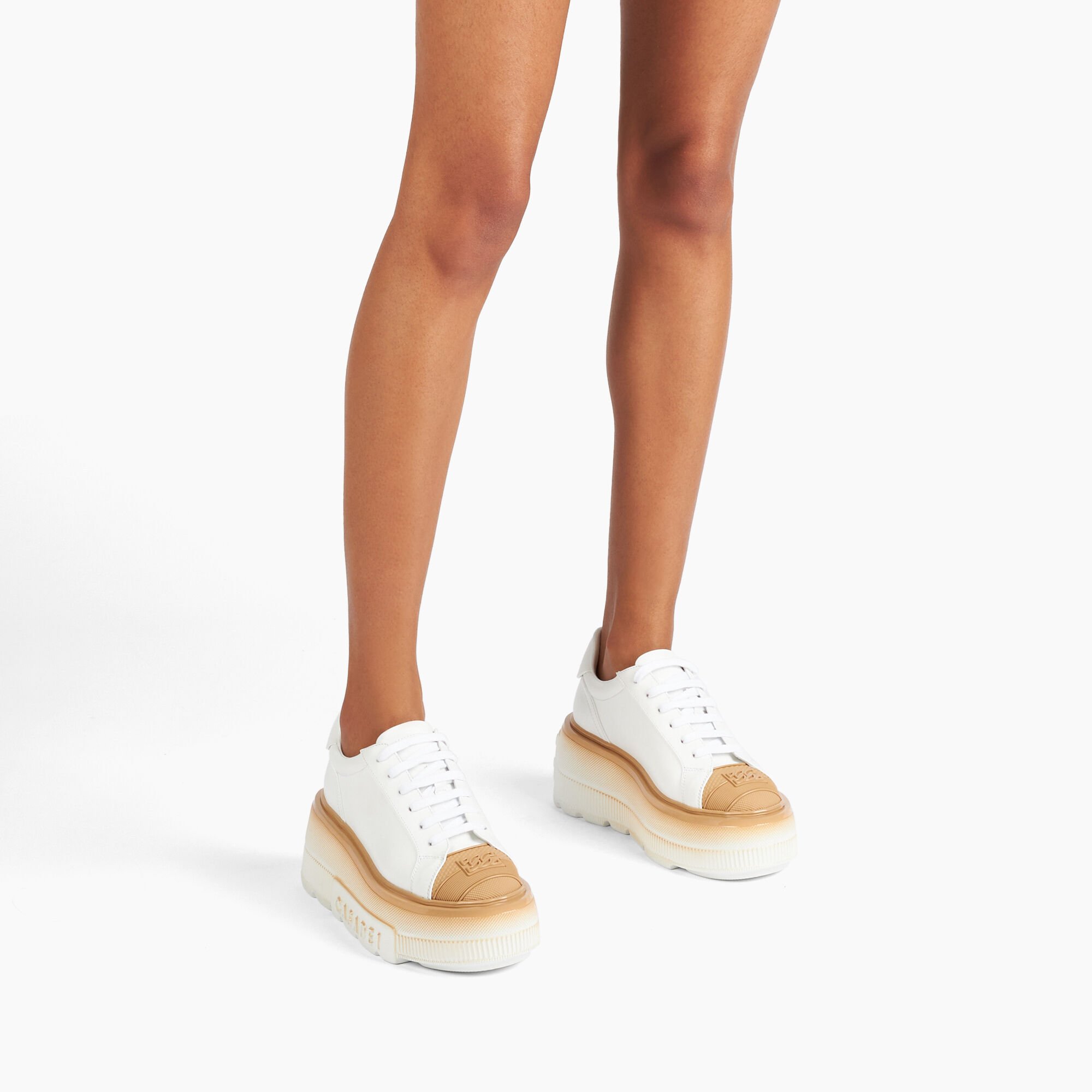 Casadei Nexus Toe Cap Sneakers White and Hazelnut 2X944V0701C1969