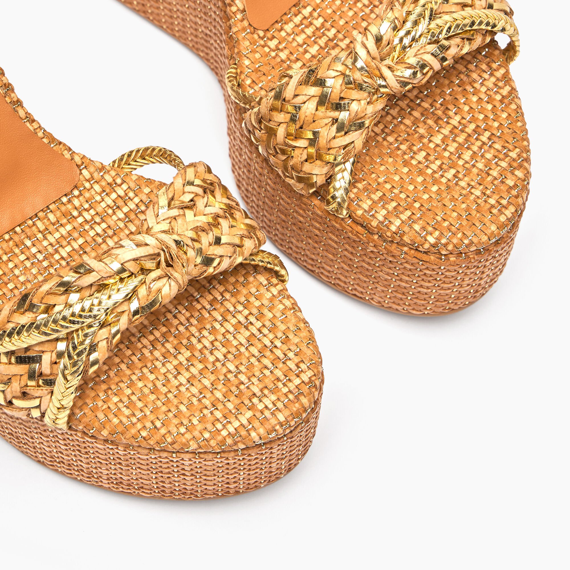 Casadei Marbella Lux Wedges Isa Natur and gold 1L342J0801C2730