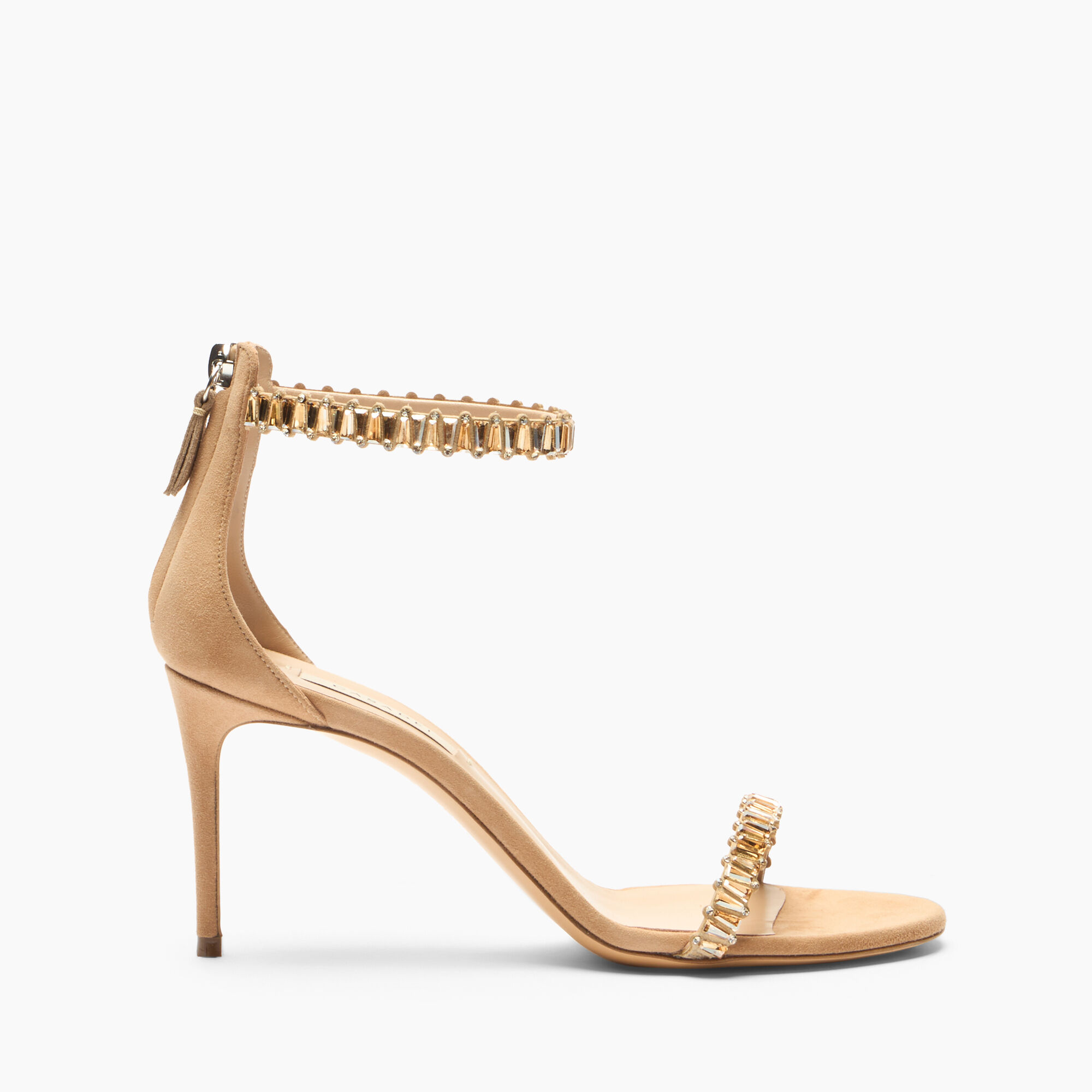 【CASADEI】ベージュ スエード ポインテッドトゥ ハイヒール　24.5 Julia Heaven Sandal in Beige+Gold+Mou for Women | Casadei®