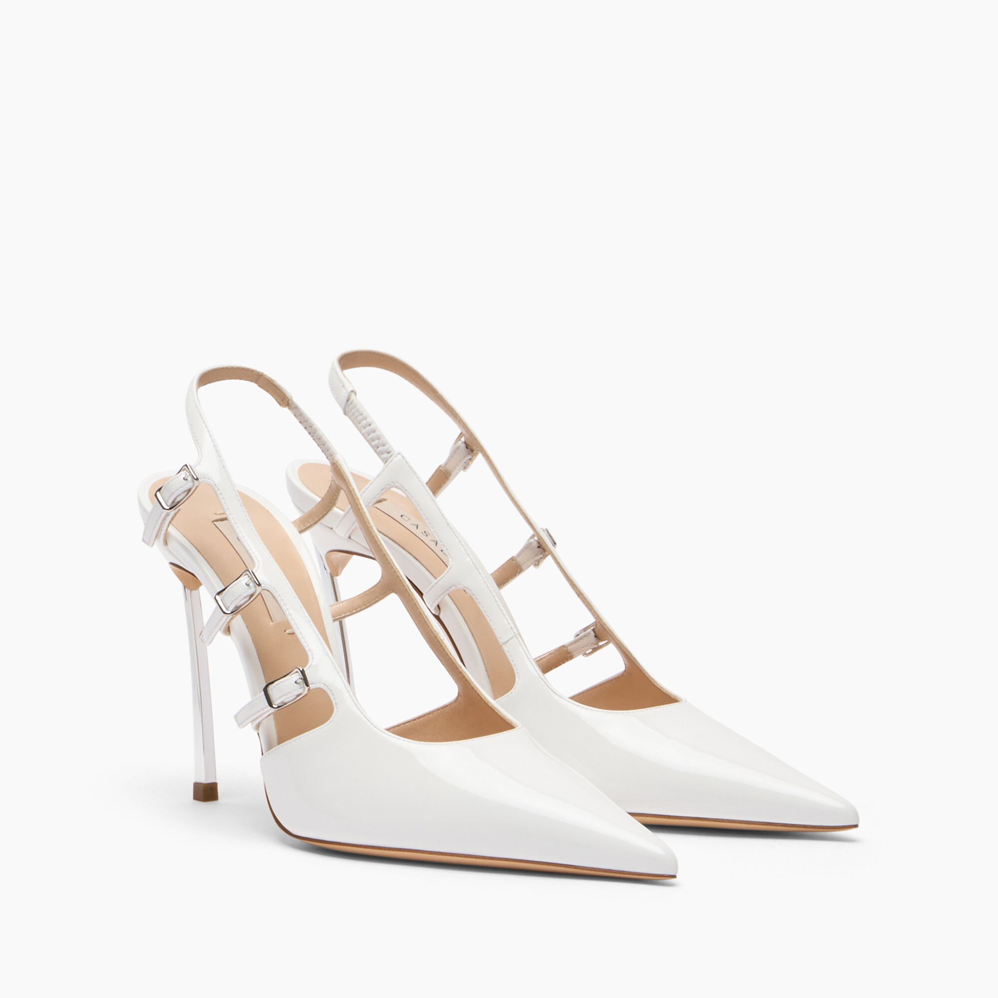 Casadei Superblade Straps Patent Leather Slingbacks White 1G631J100MC1313