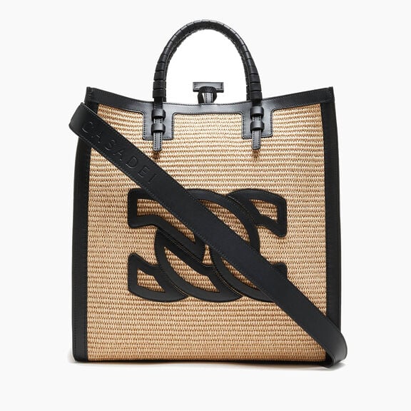 Casadei Beaurivage Shopper Bag Natur and Black 3W379V0000BEAUR Casadei Beaurivage Shopper Bag Natur and Black 3W379V0000BEAUR