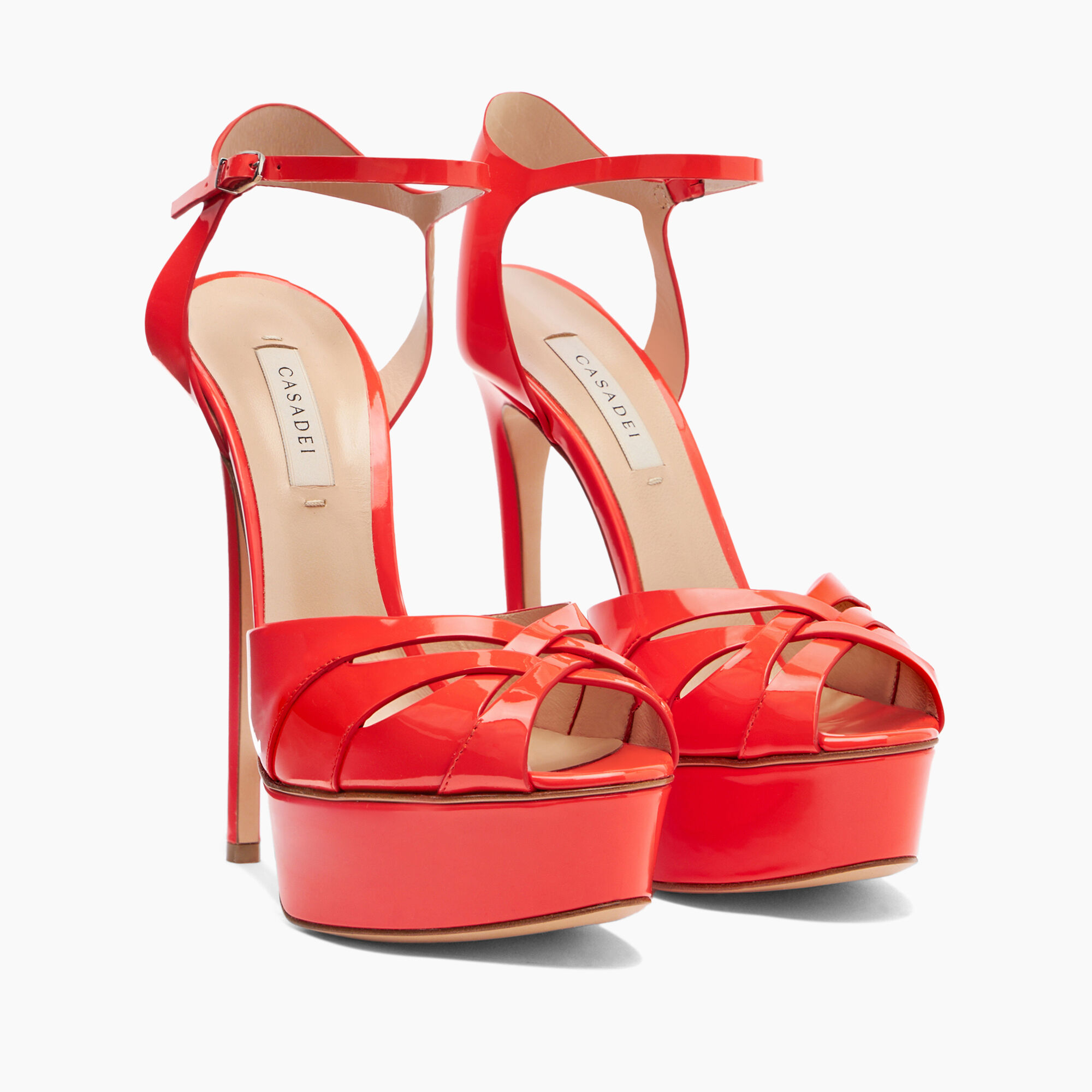 Flora Patent Leather Platform Sandals in Coralflame for Women Casadei