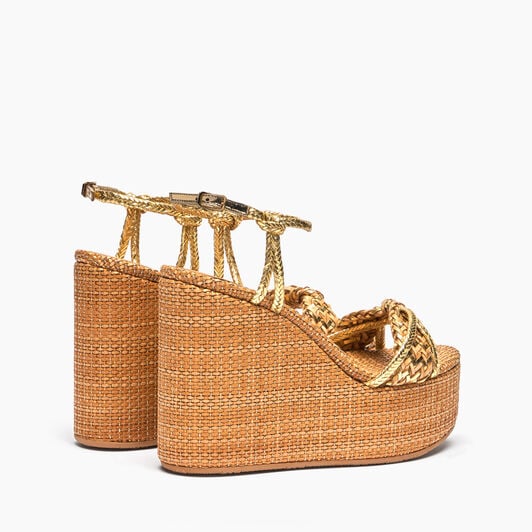 Casadei Marbella Lux Wedges Isa Natur and gold 1L342J0801C2730
