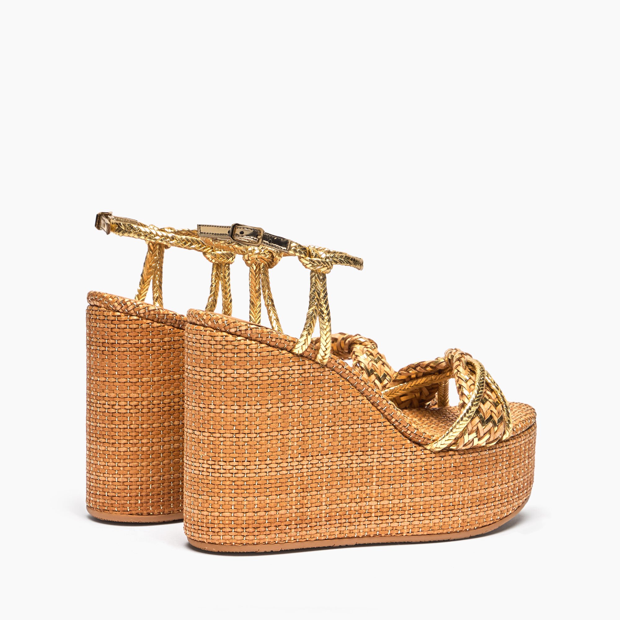 Casadei Marbella Lux Wedges Isa Natur and gold 1L342J0801C2730