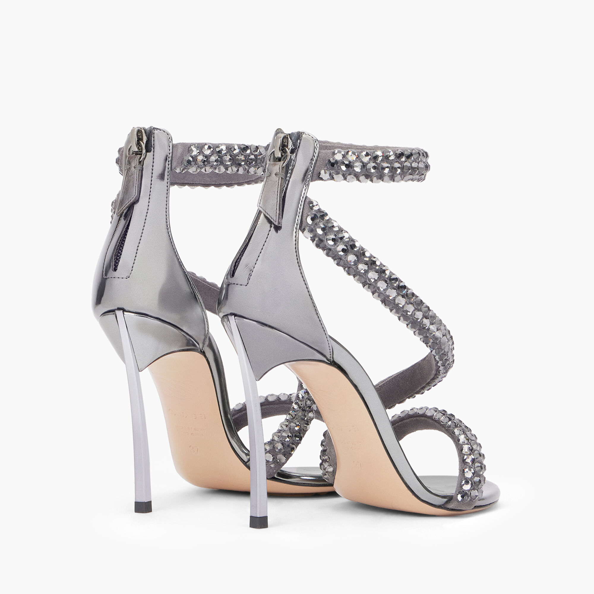 Casadei Alice Blade Maxi Sandals Black Diamond and Gun Metal 1L280Y100MC2543