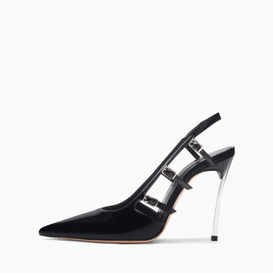 Casadei Superblade Straps Patent Leather Slingbacks Black 1G631J100MC1313