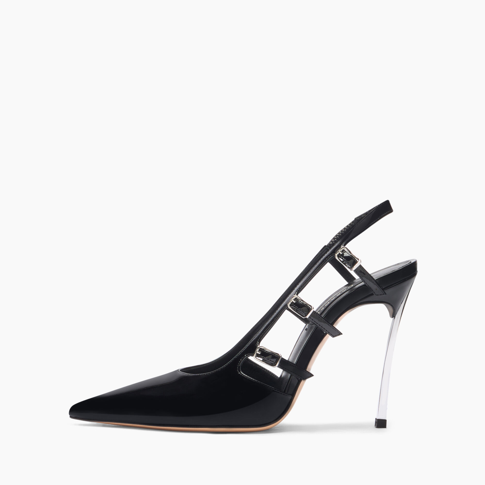 Casadei Superblade Straps Patent Leather Slingbacks Black 1G631J100MC1313