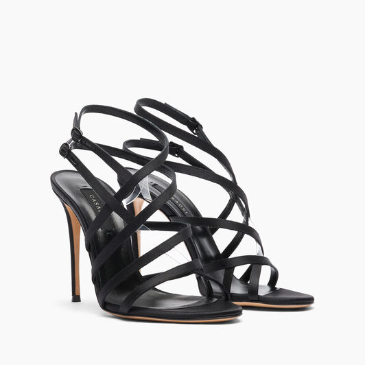 Casadei Julia Satin Cage  Sandals Black 1L305J1001T0506
