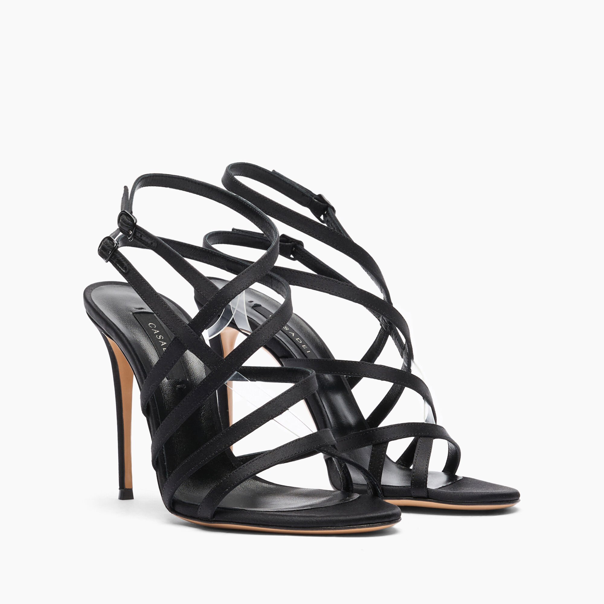 Casadei Julia Satin Cage  Sandals Black 1L305J1001T0506