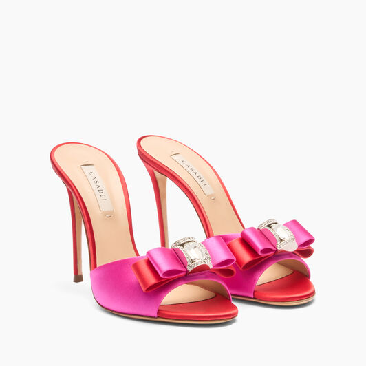 Casadei Julia You Satin Mules Fuchsia and Flame 1M420J1001C2654
