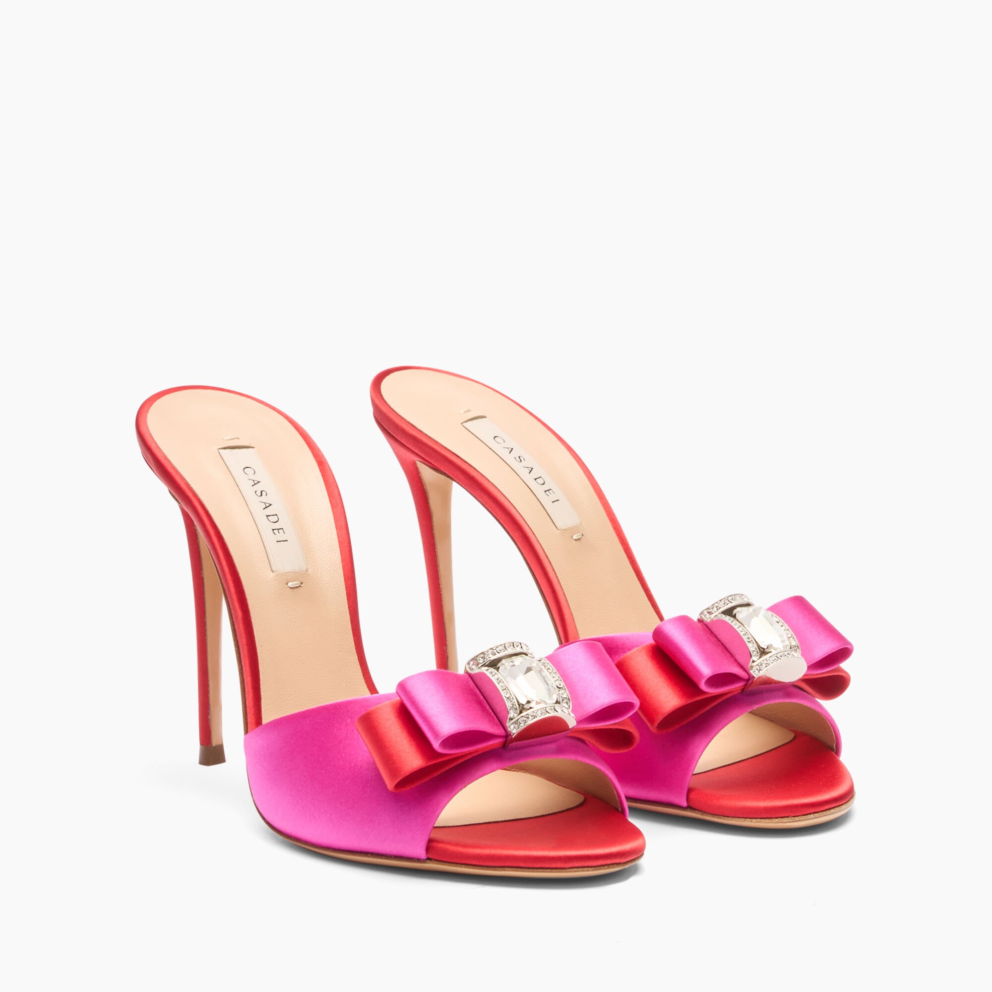 Casadei Julia You Satin Mules Fuchsia and Flame 1M420J1001C2654