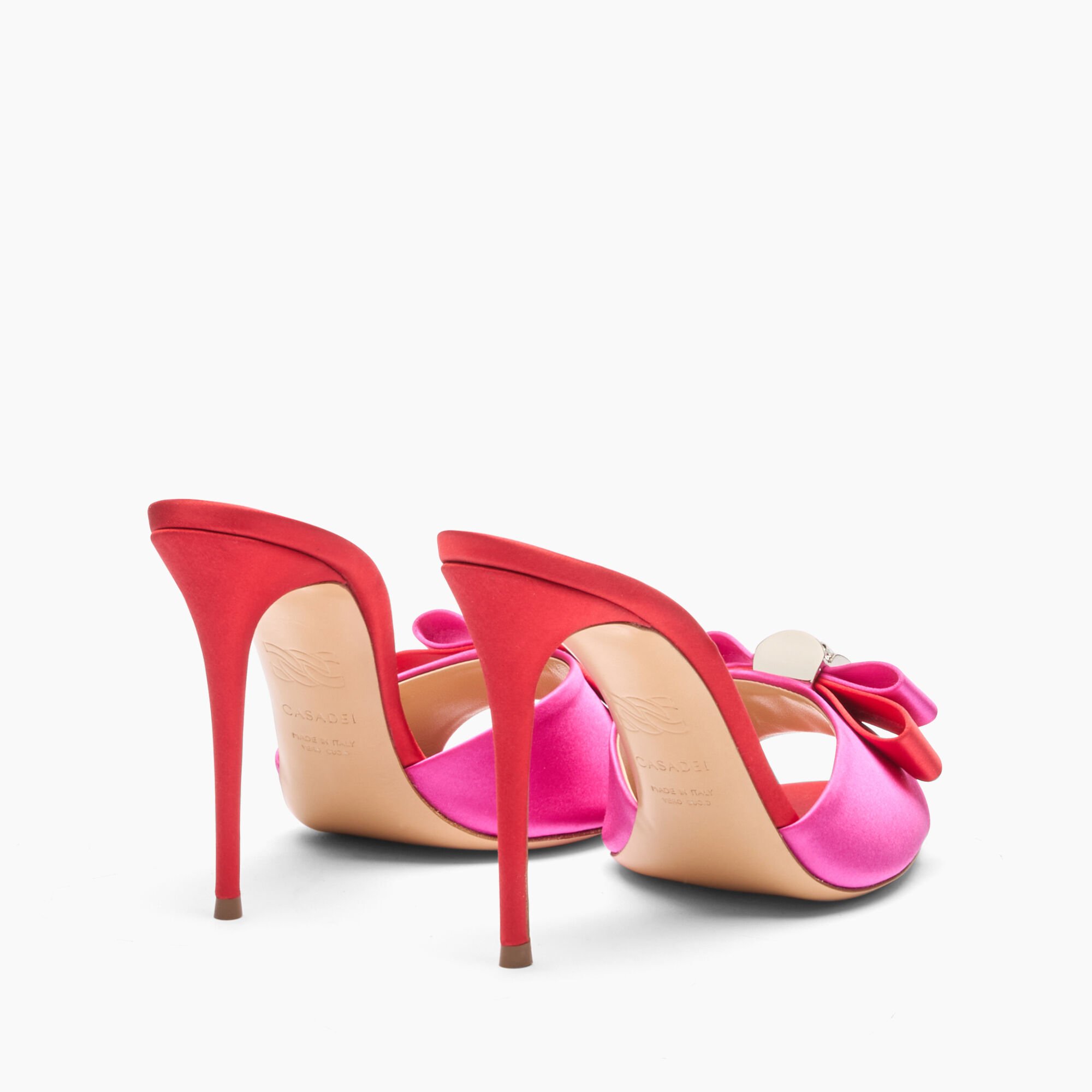 Casadei Julia You Satin Mules Fuchsia and Flame 1M420J1001C2654