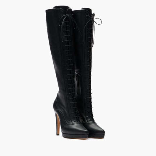 Casadei Michelle Laced Platform High Boots Black 1S345Y1001LABRE