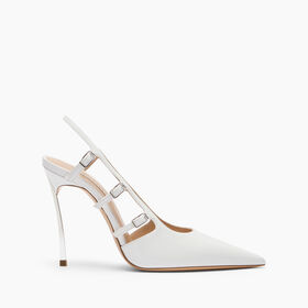 Casadei Superblade Straps Patent Leather Slingbacks Bianco 1G631J100MC1313