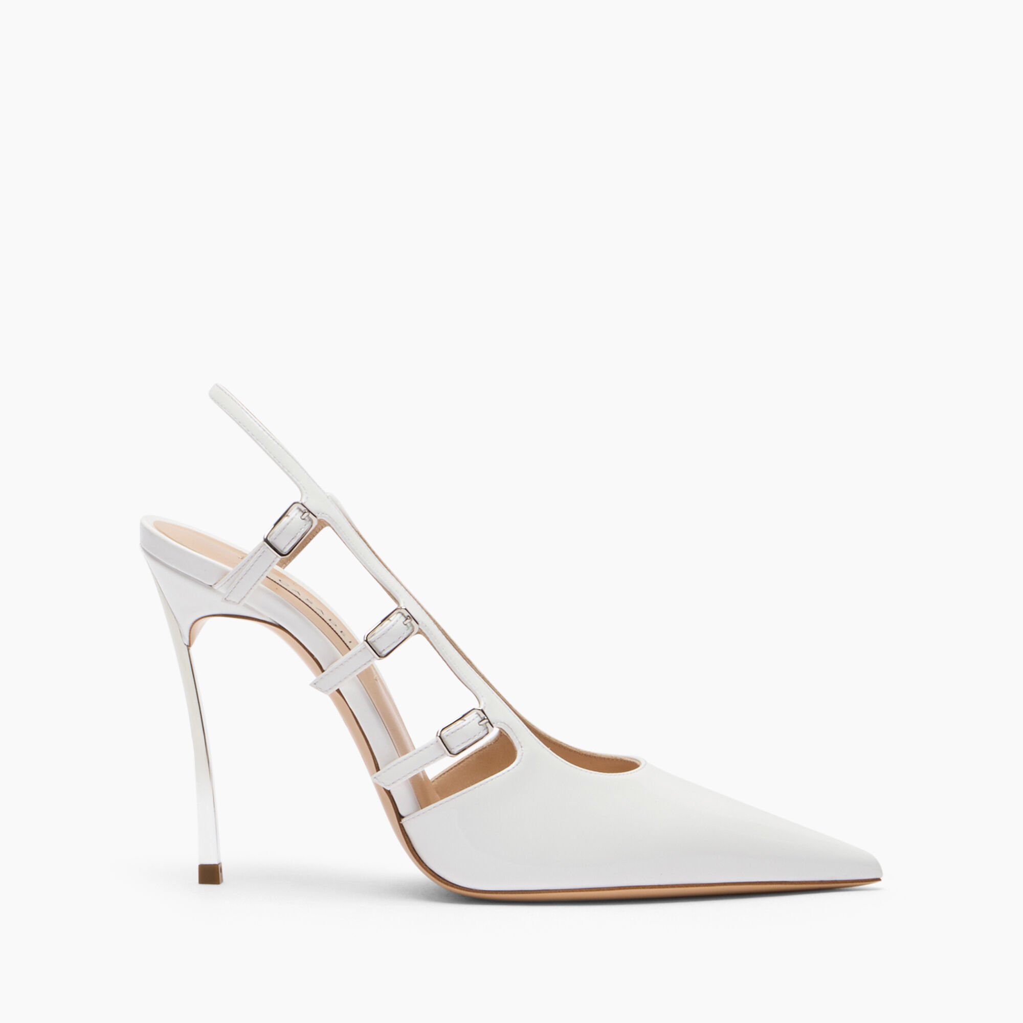 Casadei Superblade Straps Patent Leather Slingbacks White 1G631J100MC1313