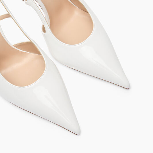 Casadei Superblade Straps Patent Leather Slingbacks White 1G631J100MC1313
