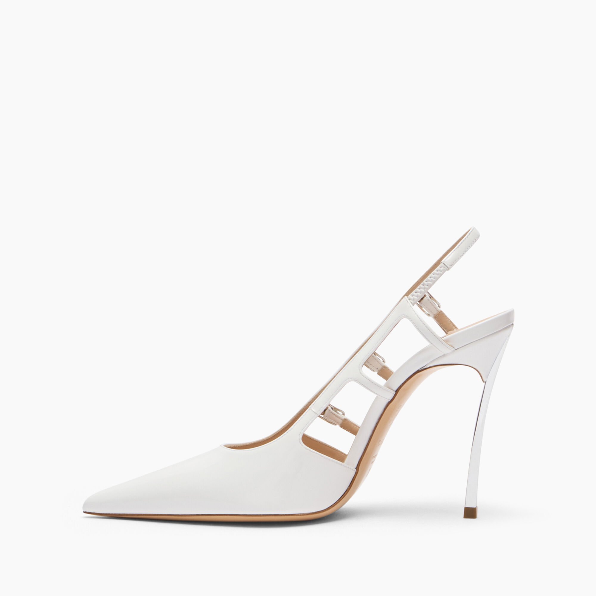 Casadei Superblade Straps Patent Leather Slingbacks White 1G631J100MC1313