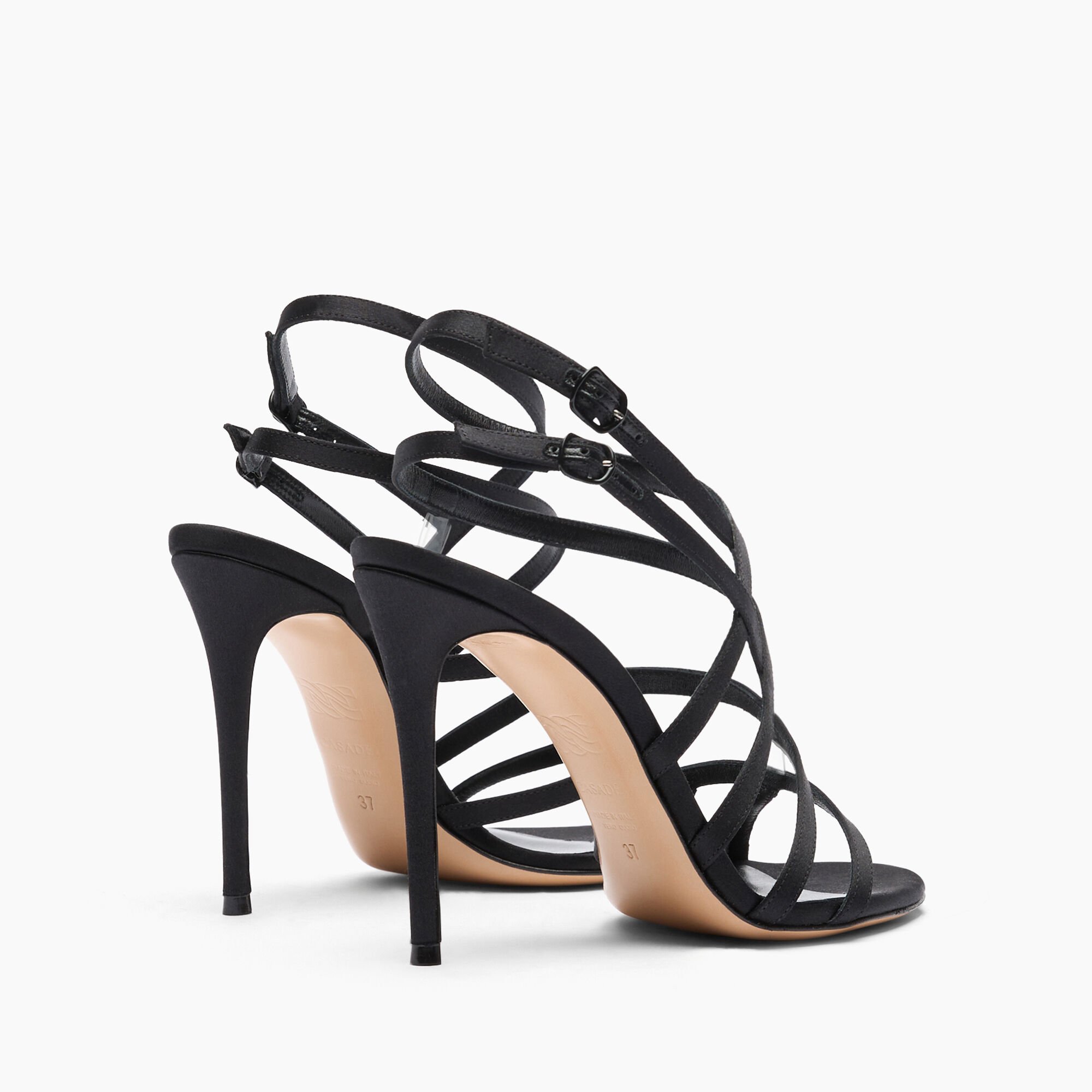 Casadei Julia Satin Cage  Sandals Black 1L305J1001T0506