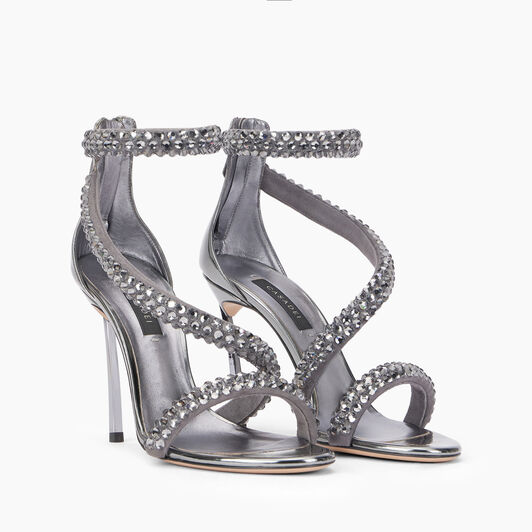 Casadei Alice Blade Maxi Sandals Black Diamond and Gun Metal 1L280Y100MC2543
