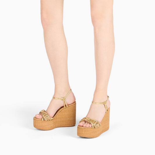 Casadei Marbella Lux Wedges Isa Natur and gold 1L342J0801C2730