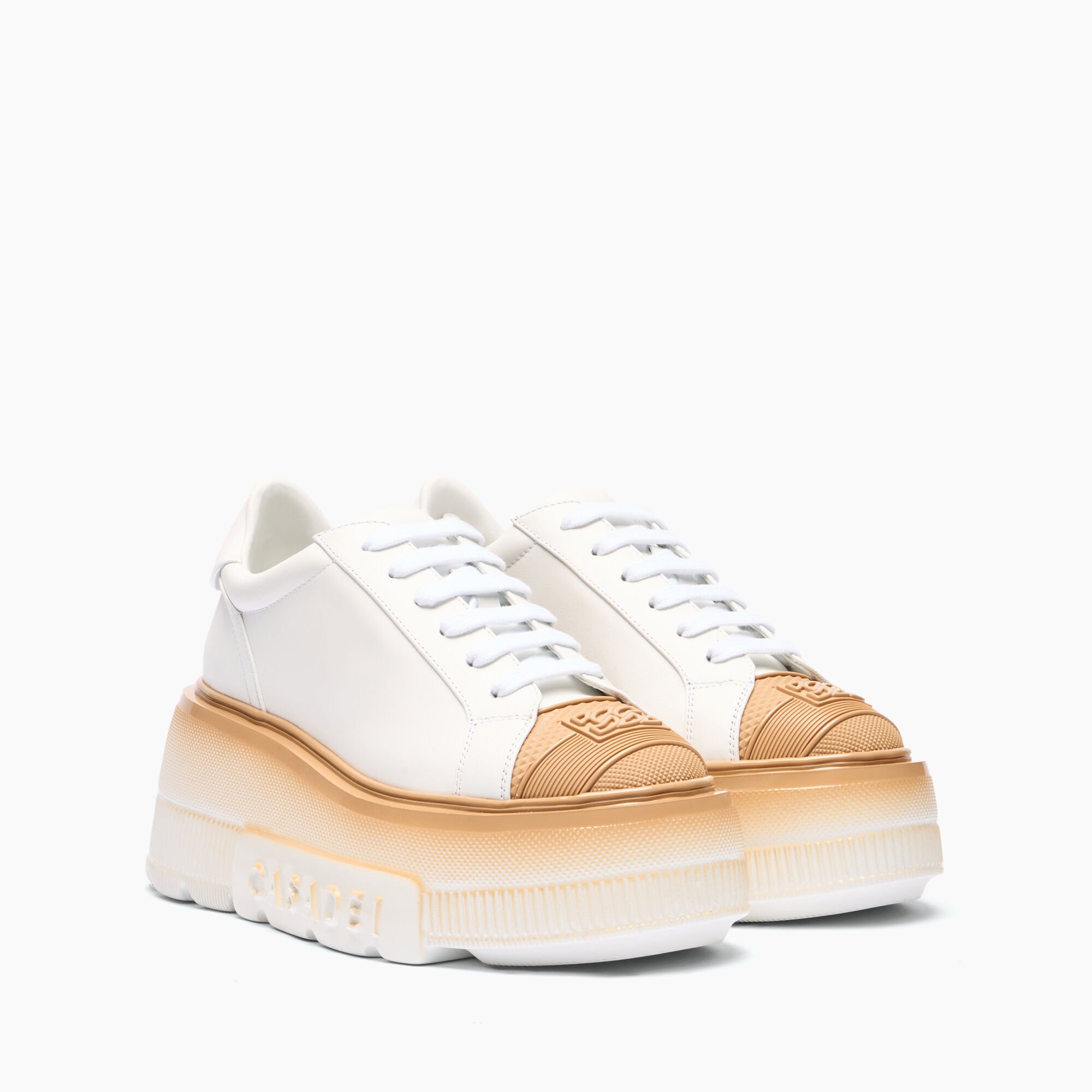 Casadei Nexus Toe Cap Sneakers White and Hazelnut 2X944V0701C1969
