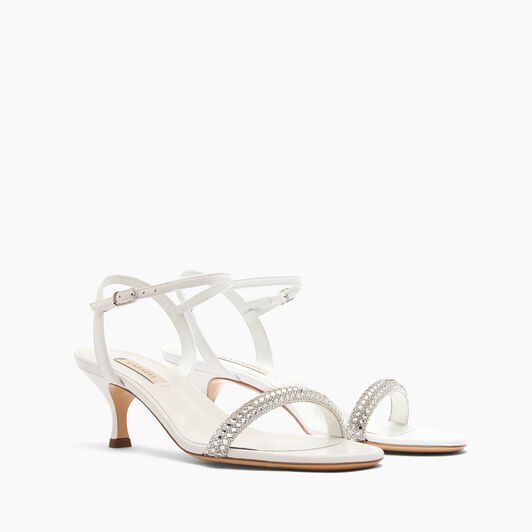 Casadei Julia kitten Stratosphere Sandals White and Crystal 1L303J0501W0001
