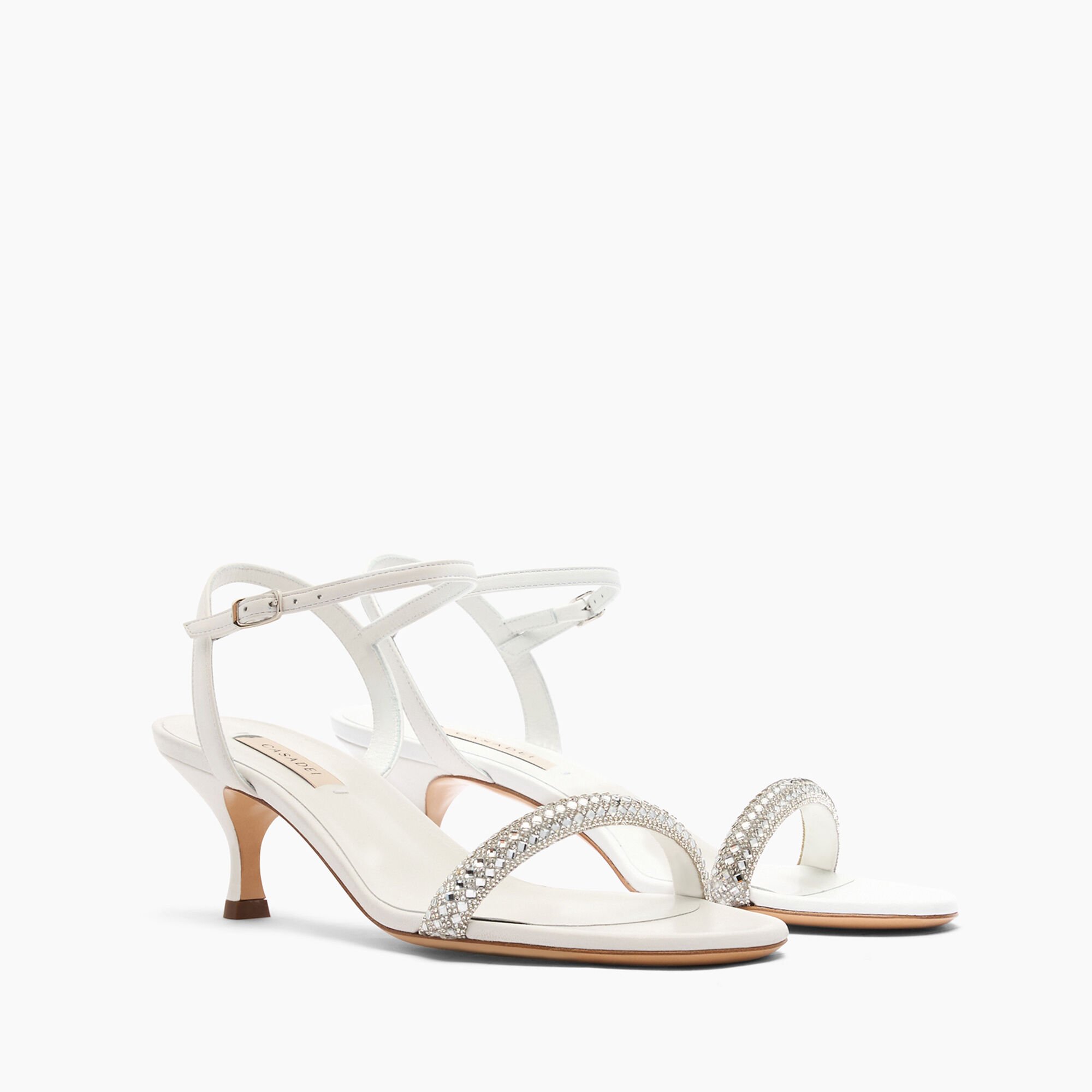 Casadei Julia kitten Stratosphere Sandals White and Crystal 1L303J0501W0001