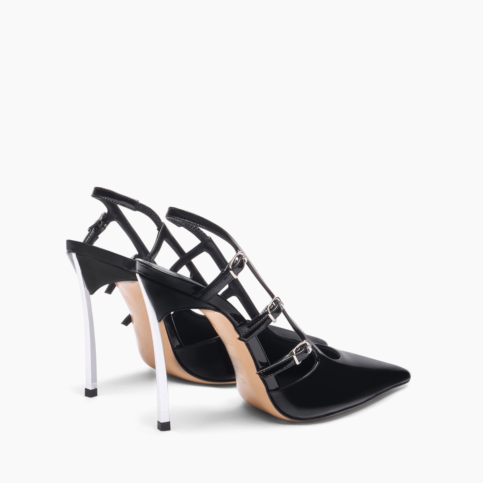 Casadei Superblade Straps Patent Leather Slingbacks Black 1G631J100MC1313