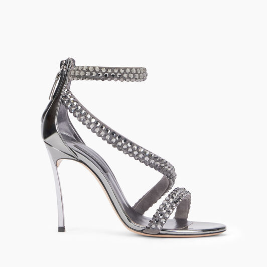 Casadei Alice Blade Maxi Sandals Black Diamond and Gun Metal 1L280Y100MC2543