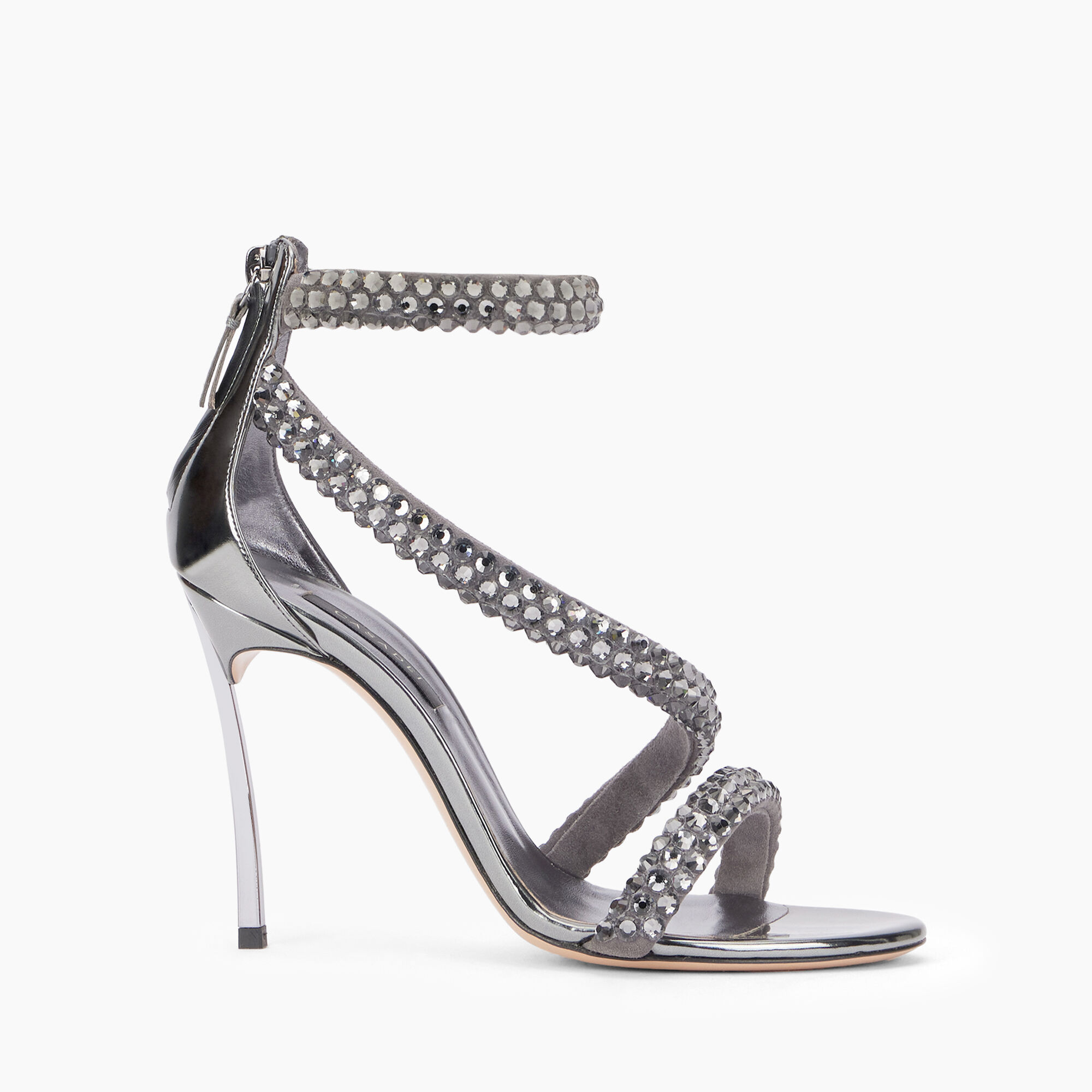 Casadei Alice Blade Maxi Sandals Black Diamond and Gun Metal 1L280Y100MC2543