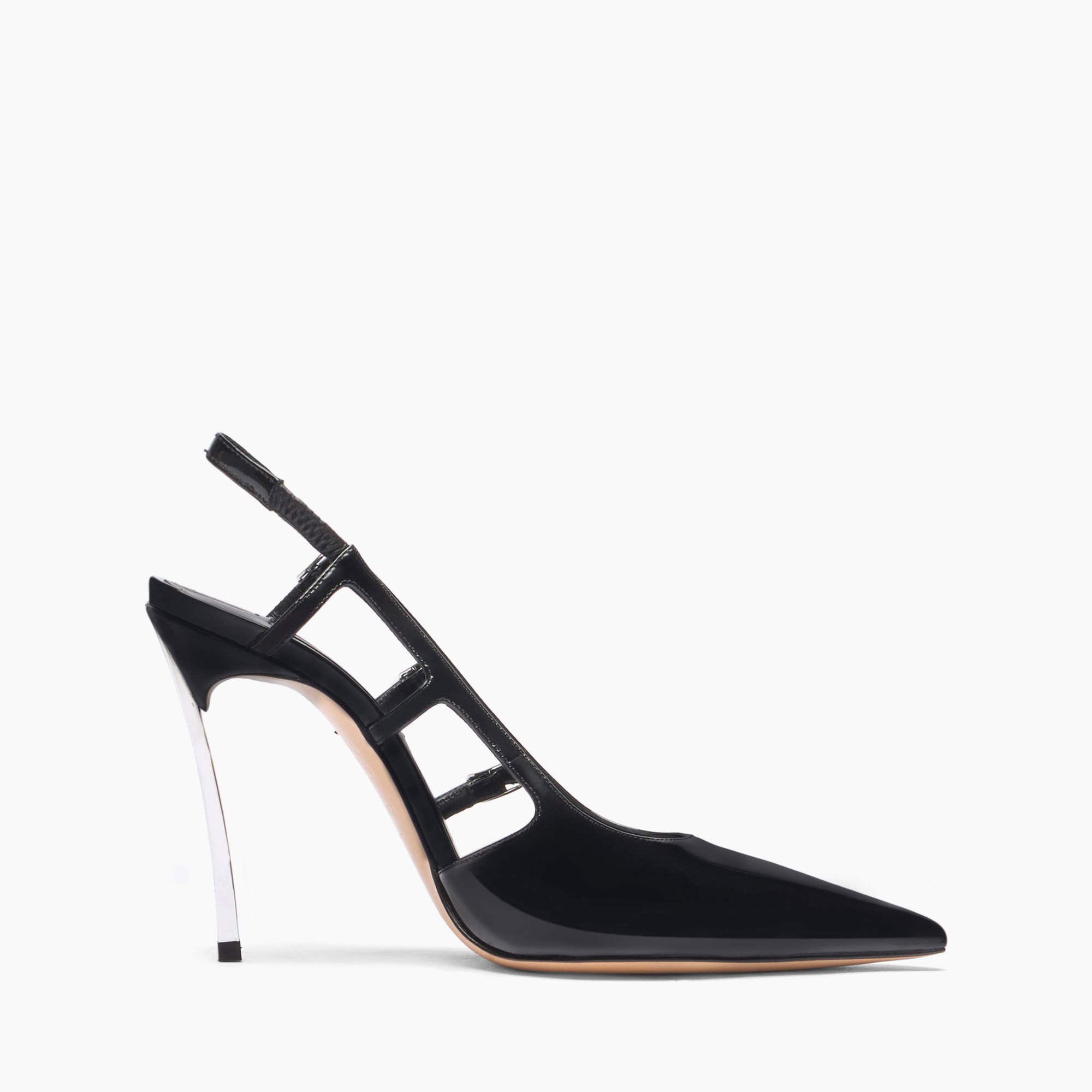 Casadei Superblade Straps Patent Leather Slingbacks Black 1G631J100MC1313