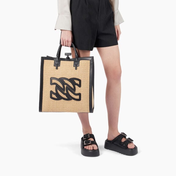 Casadei Beaurivage Shopper Bag Natur and Black 3W379V0000BEAUR Casadei Beaurivage Shopper Bag Natur and Black 3W379V0000BEAUR