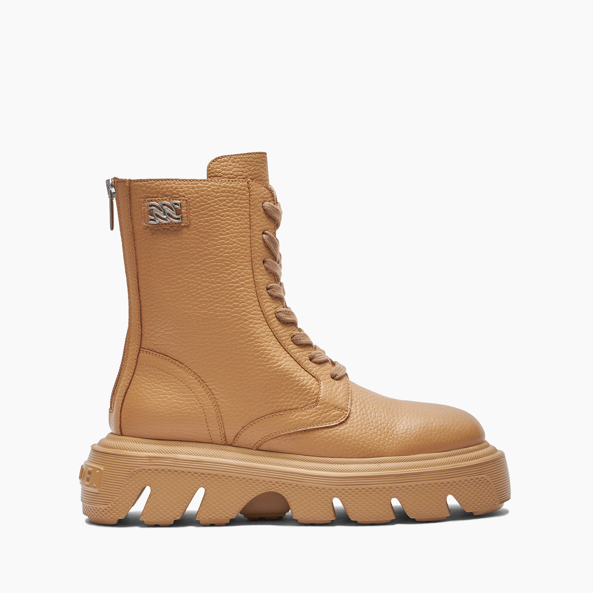 Generation C Leather Biker Boots in Toffee and Light Peach da Donna Casadei