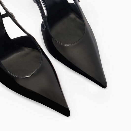Casadei Superblade Straps Patent Leather Slingbacks Black 1G631J100MC1313