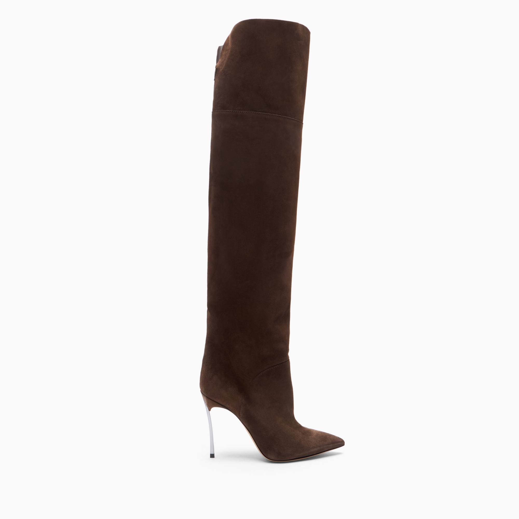 Casadei 100mm Metallic-heel Suede Over-the-knee Boots In Brown