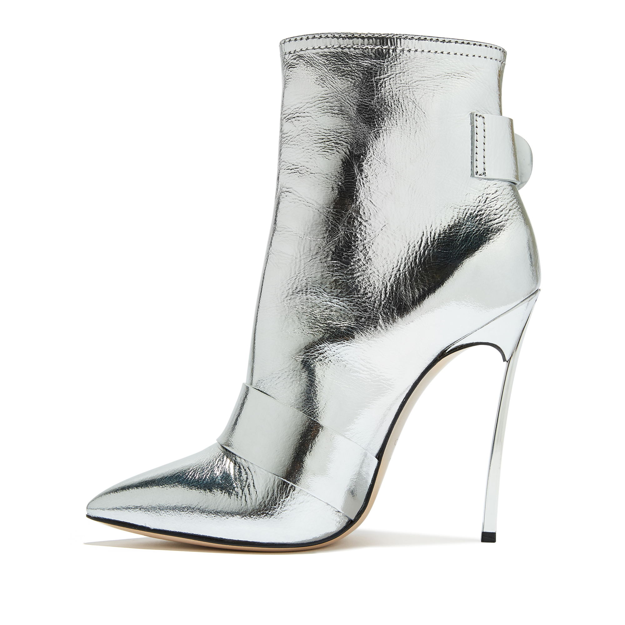 Ankle Boots Blade Visione in Laminated Naplak Silver | Casadei