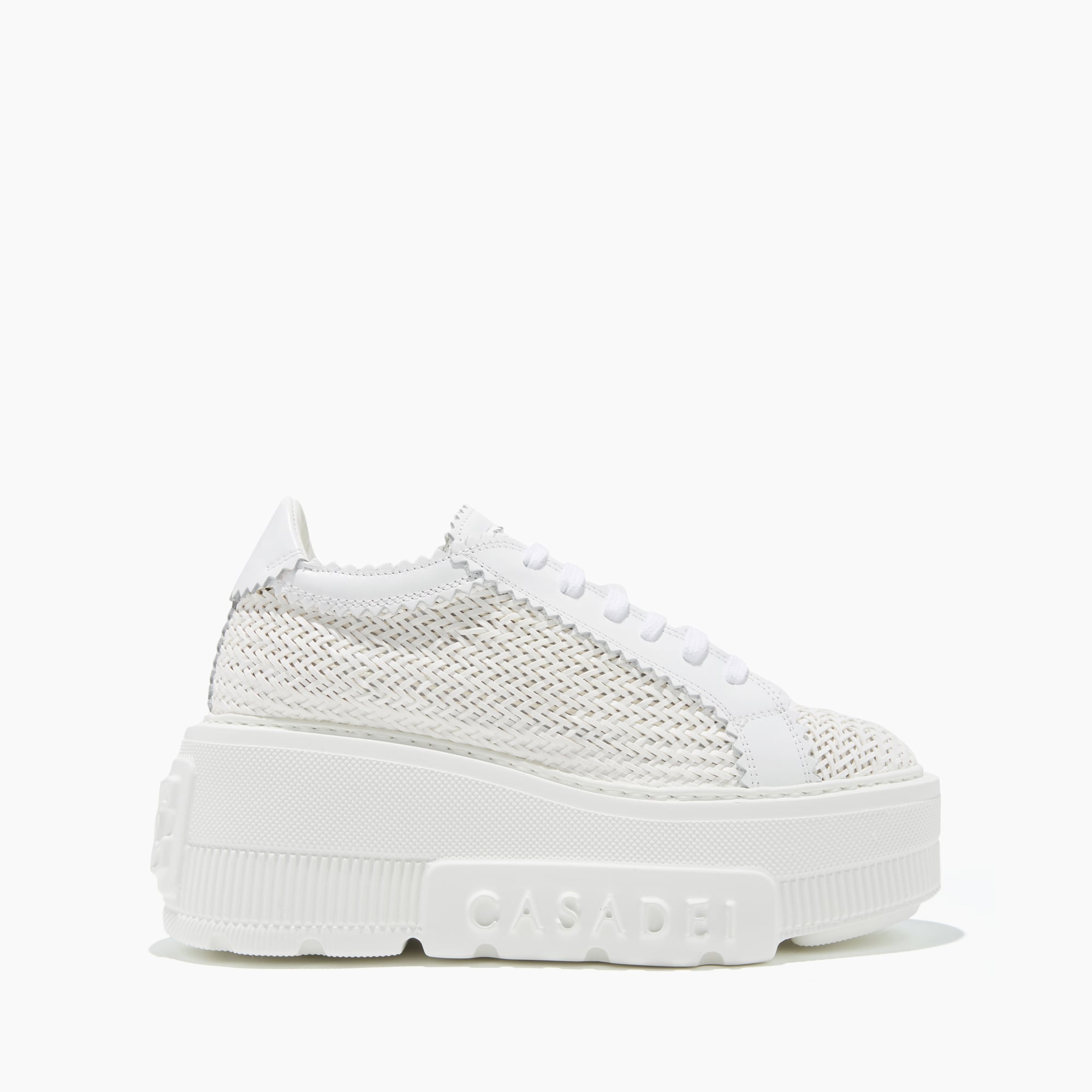 Casadei White Platform Sneakers Interwoven Design In Polyurethane Woman