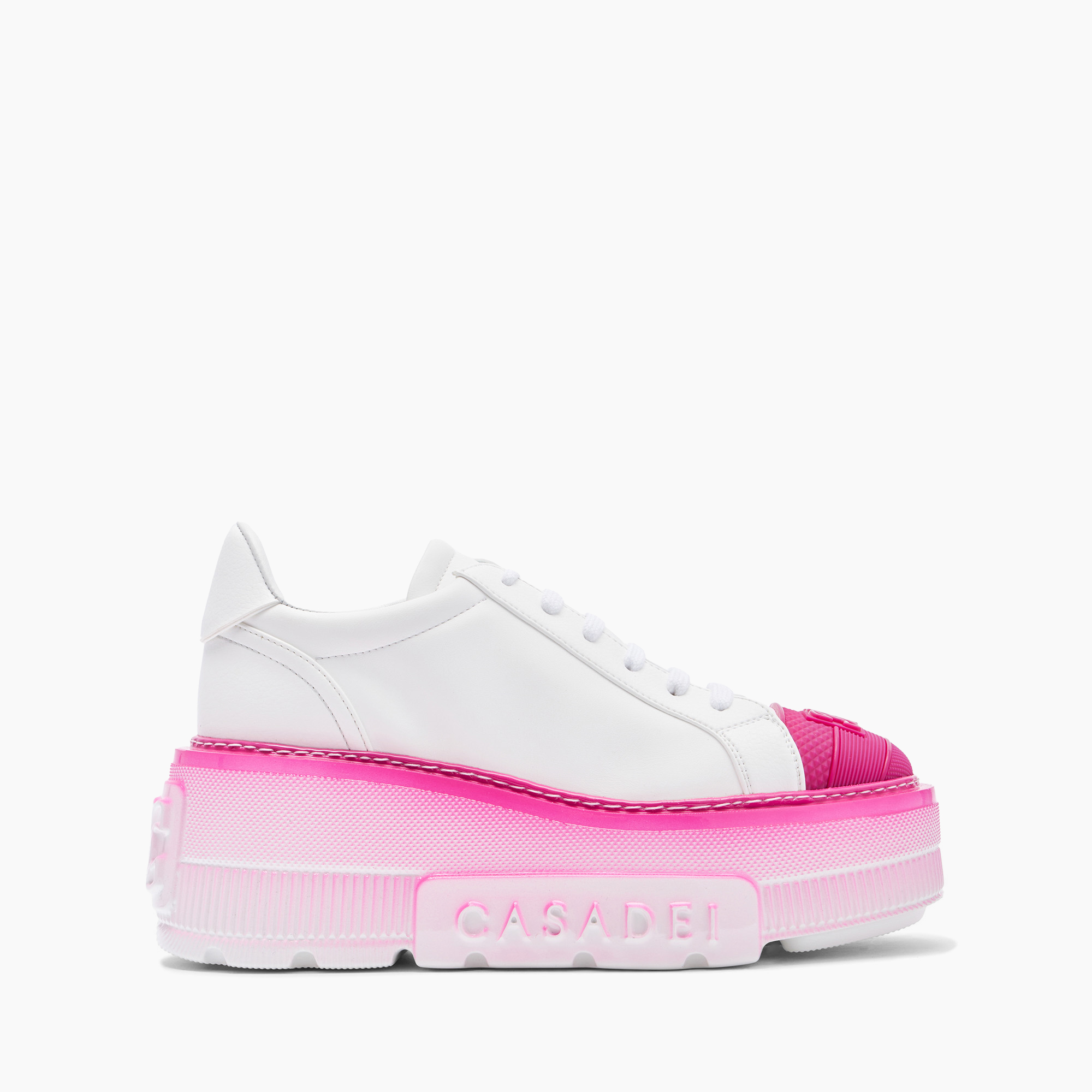 Shop Casadei Nexus Toe Cap Sneakers - Woman Xxl Sole White And Fuchsia 40.5