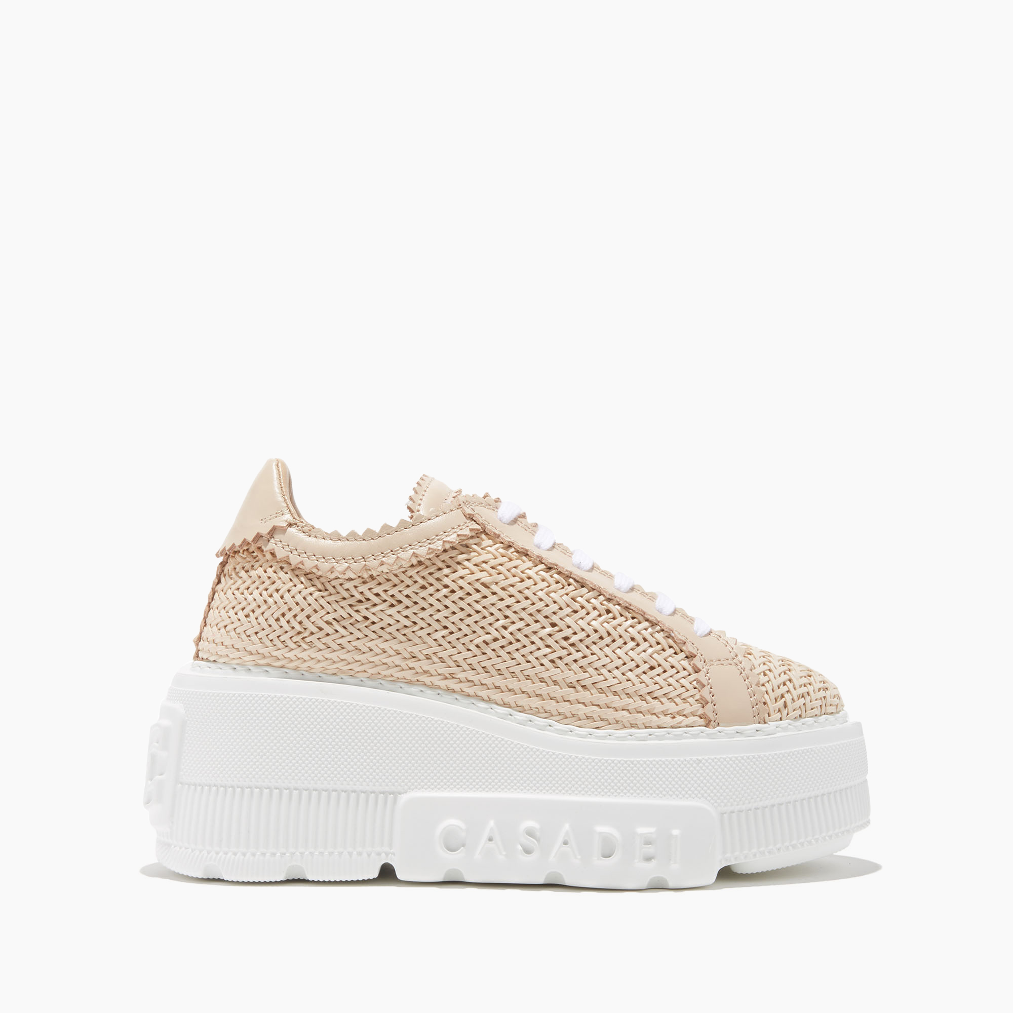 Casadei Nexus Platform Pink Sneakers With Intreccio Design In Fabric And Leather Woman In Neutral