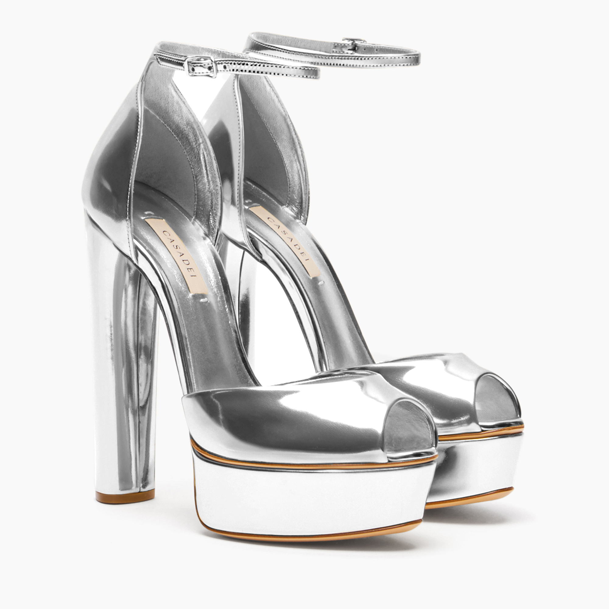  Casadei Flora Intestellar Platform Sandals - Frau Plateauschuhe Silver 36 