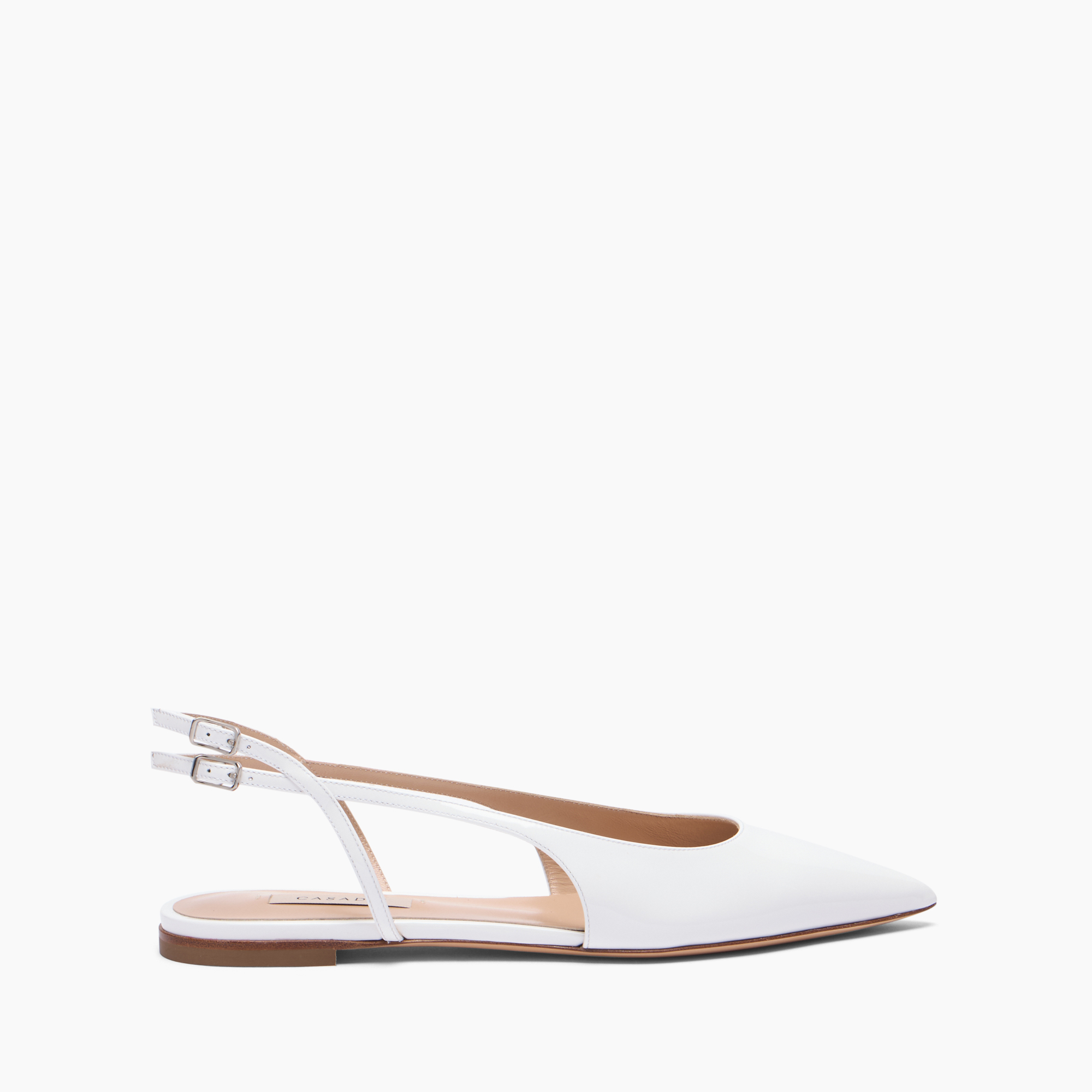 Casadei Dancer Ankle Strap Flat Pumps In White